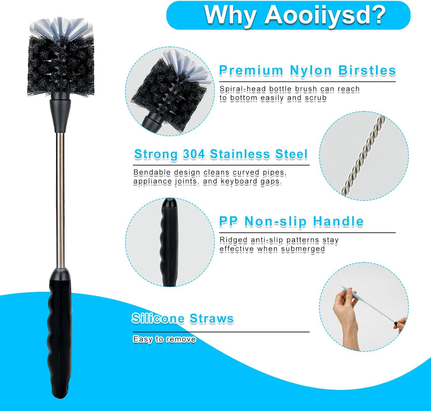 4 Pack Bottle Cleaner Set, Including Long Water Bottle Clean, Straw Clean and 3 in 1 Multi Functions Clean, Suitable for Stanley Cups, Baby Bottles, Travel Mugs, Decanters, Straws