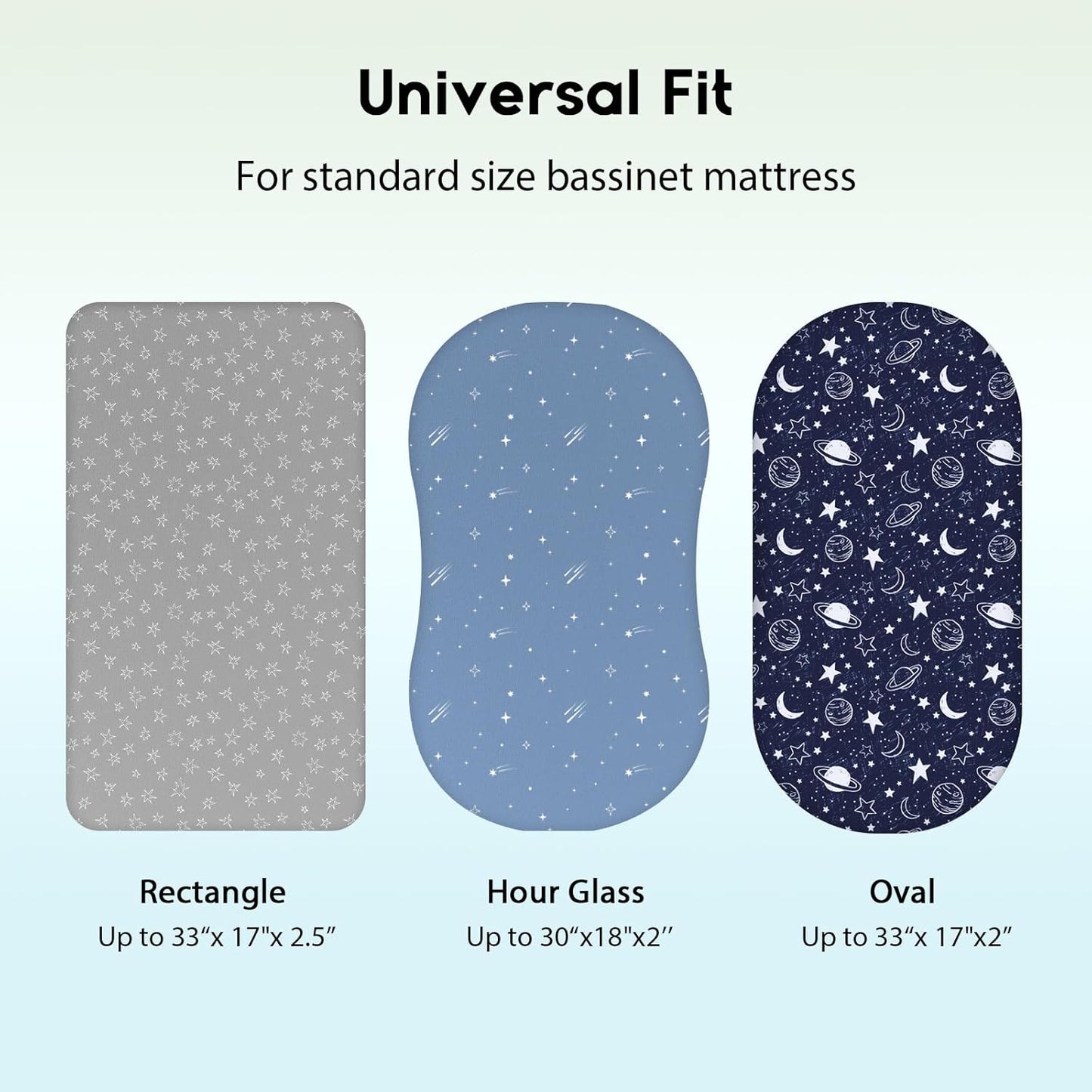 Baby Bassinet Sheets Girl Boy, Fitted Bassinet Sheet Set 3 Pack Bassinet Mattress Sheets Universal Fit for Rectangle, Round, Oval, Hourglass Mattress, Soft Breathable Blue Gray Planet