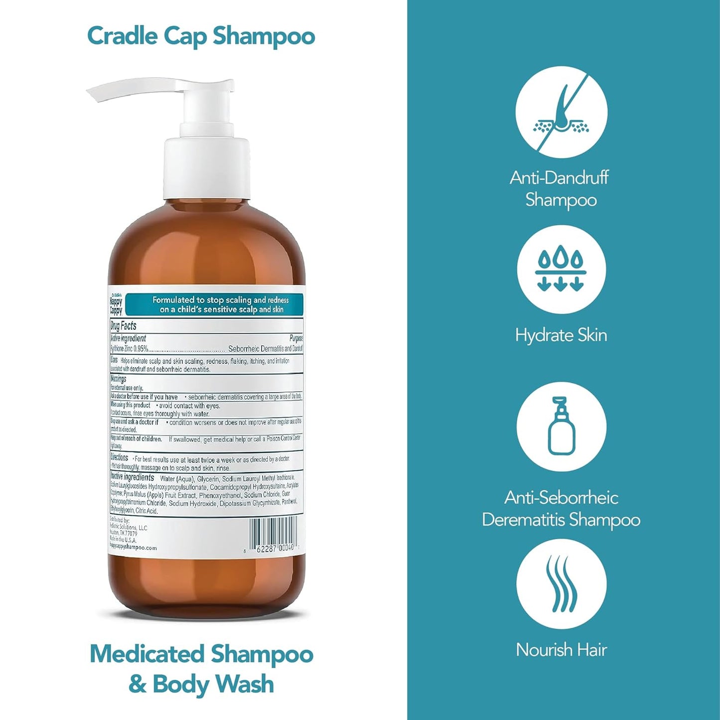 Happy Cappy Dr. Eddie’s Medicated Shampoo and Body Wash- Baby Dandruff Shampoo, Helps Cradle Cap and Seborrheic Dermatitis, Reduces Redness, Dermatologist Tested, Fragrance-Free- 8 Fl Oz (Pack of 3)