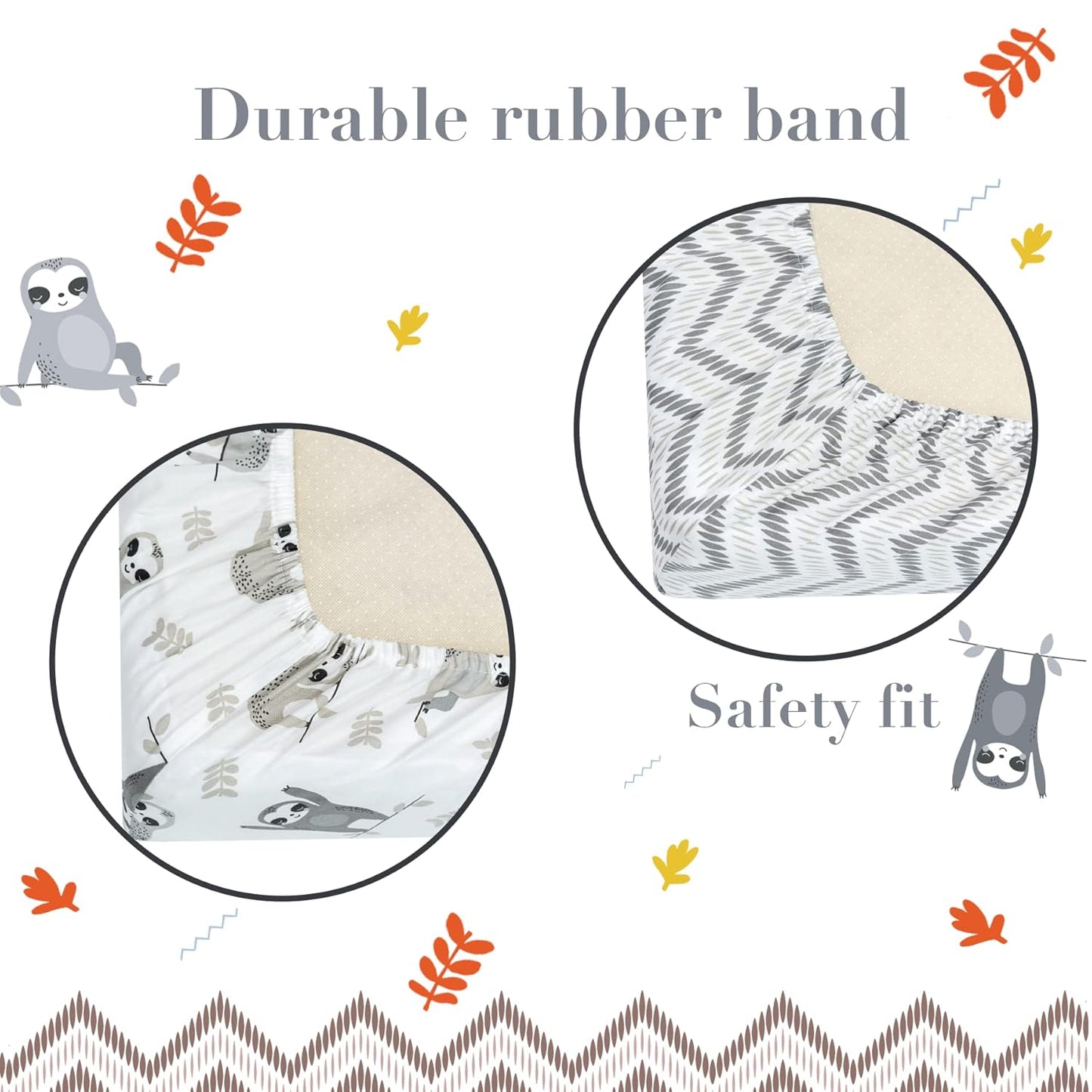 100% Cotton Changing Pad Cover for Baby Boys and Girls, Chevron - Breathable Bassinet, Mini Crib Mattress Fitted Sheets - Little Sloth, 32"x16" with 8" Deep Pocket, White-Grey, 2 Pack