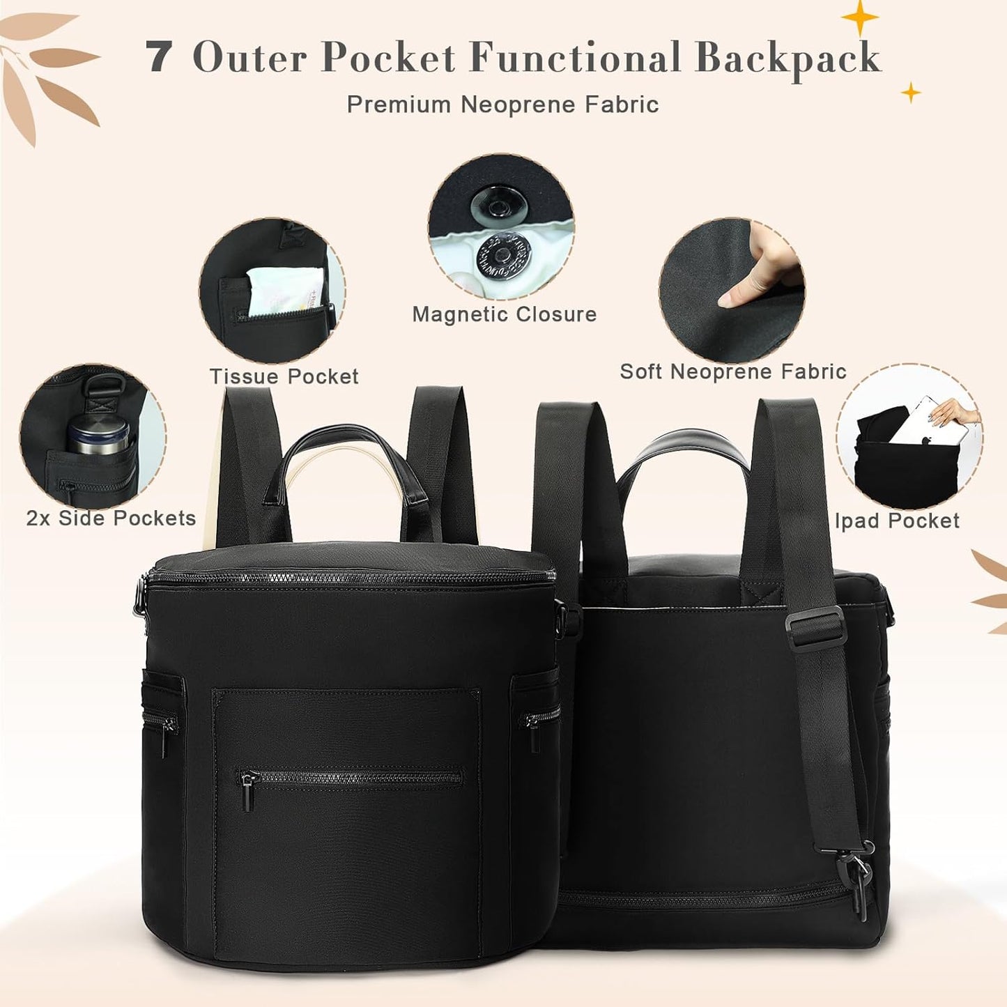 miss fong Neoprene Diaper Bag - Baby Diaper Bag,Large Capacity Neoprene Backpack with Changing Pad Travel Diaper Backpack with 16 Pockets for Mom & Dad
