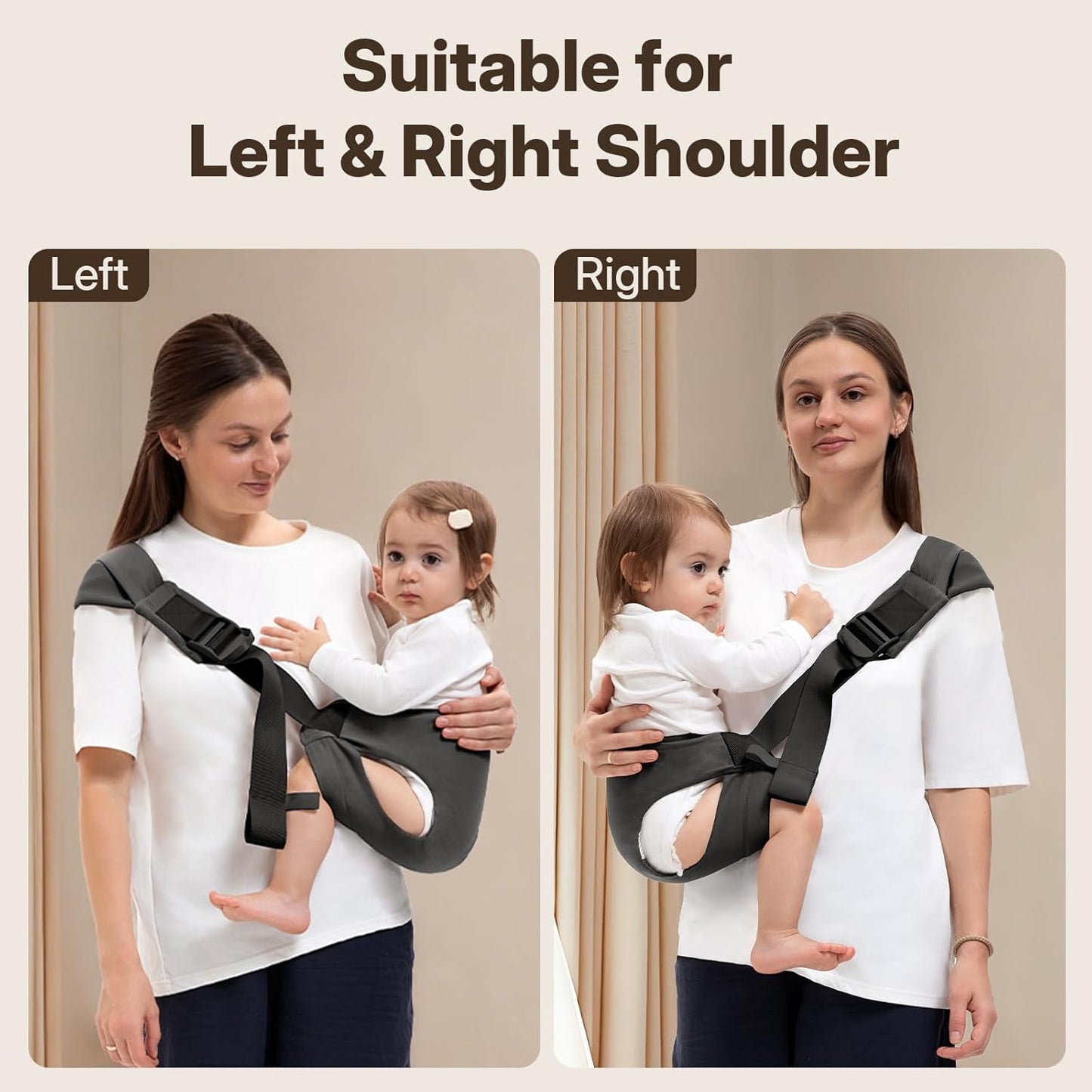 Toddler Carrier for 25-60 lbs,Comfortable&Lightweight Baby Sling Carrier,Adjustable with Left/Right Shoulder Straps,One Size Fits All,Ideal for Shopping and Travel-Grey