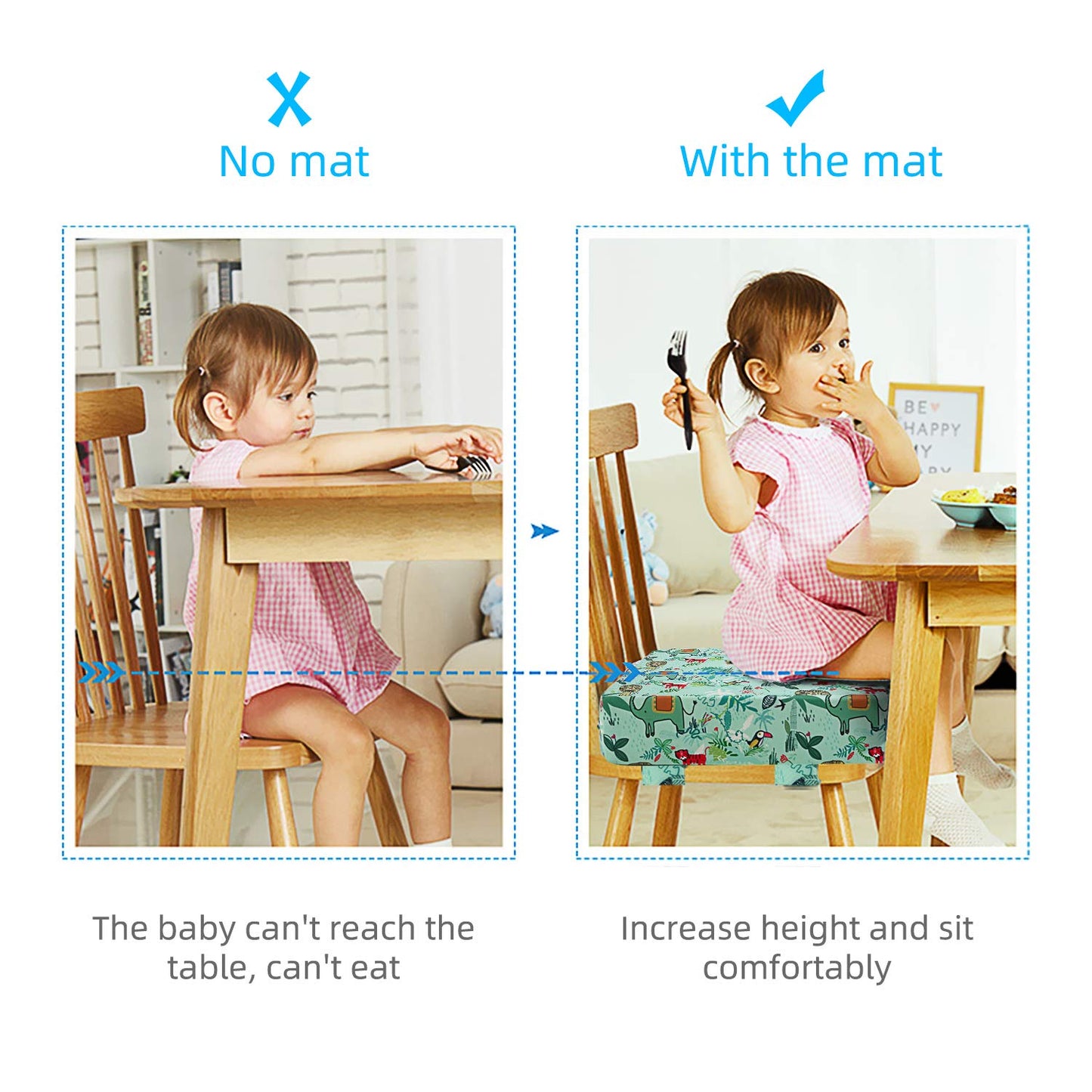 Zicac High Chair Portable Booster Seat Cushion Travel Dining Seat Pad for Toddler Kids Baby Infant Washable Thick Chair Seat Pads (Green)