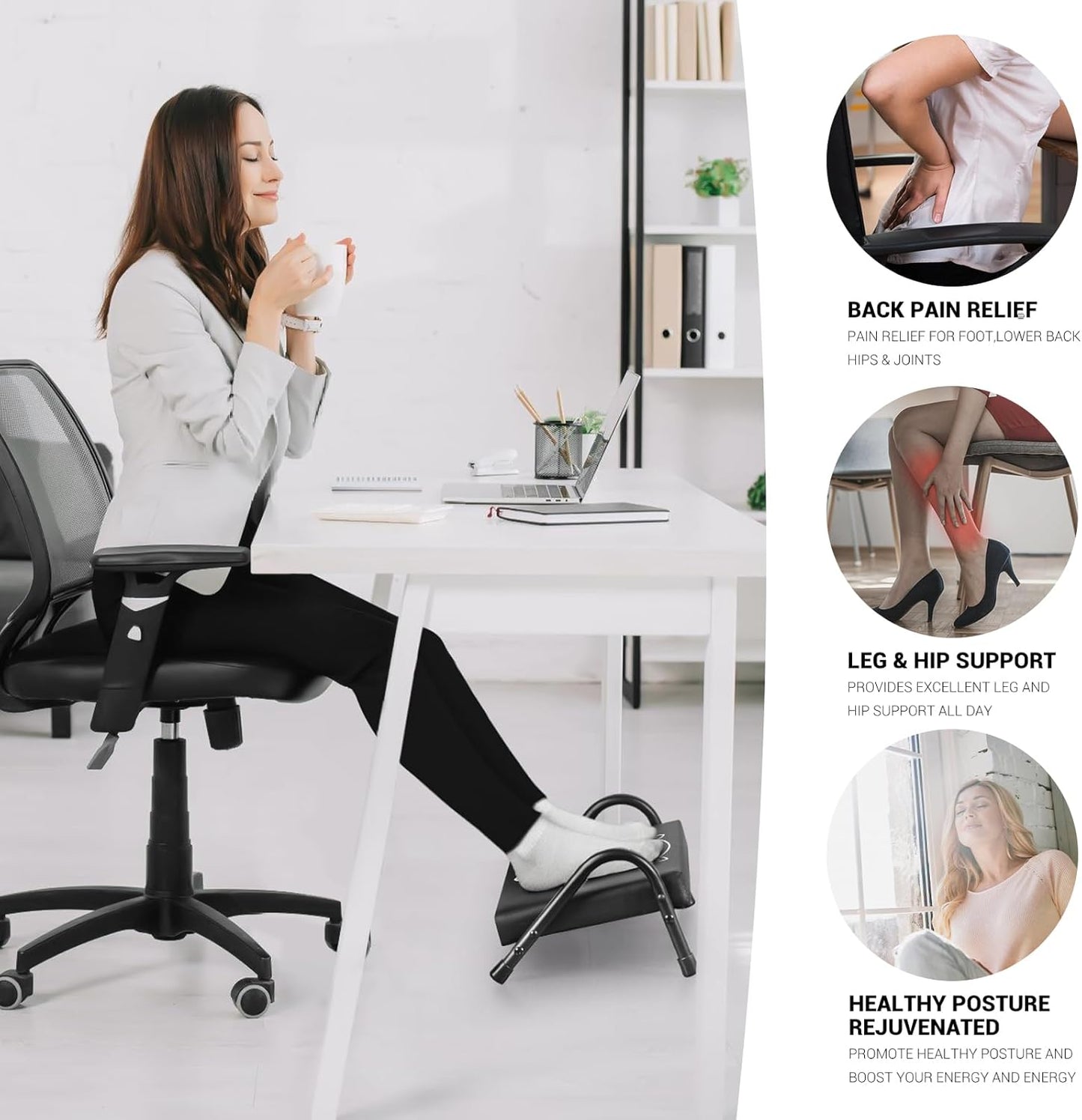 Foot Rest for Under Desk at Work,Ergonomic Foot Rest for Office Use, Heights,Relieving Pain in Lower Back, Hip, Knee(Black with Kitten) (Black and Kitten)