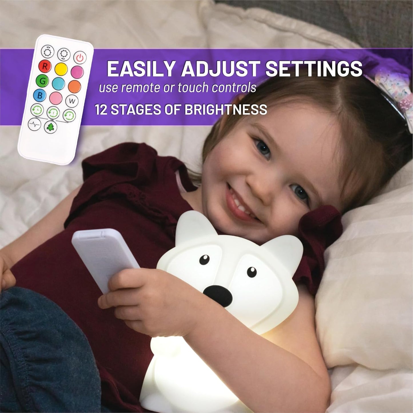 Lumipets Fiona The Fox Squishy Night Light for Kids | Silicone Mood Lamp with Tap & Remote Control | Rechargeable Color Changing Animal NightLight for Boys & Girls | Portable Nightlight with USB Cord