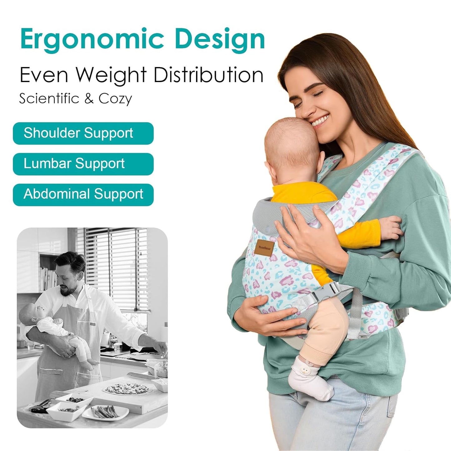 Baby Carrier, Ergonomic Adjustable Toddler Carriers for 7-33 Lbs, Cozy Lightweight Infant Carrier with Neck Support, Baby Chest Carriers with Lumbar Support for Parents (3-36 Months)