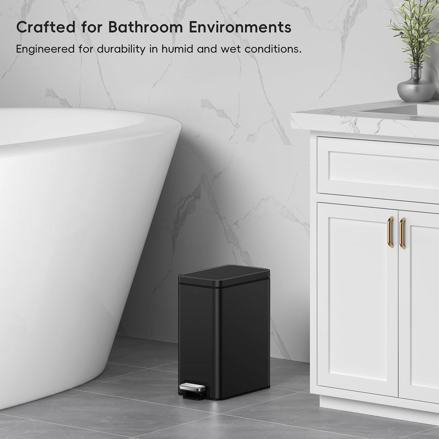 EKO Small Bathroom Trash Can with Lid Soft Close, Step Pedal, 6 Liter / 1.6 Gallon Stainless Steel Garbage Can with Removable Inner Bucket, Anti-Fingerprint Finish (Matte Black)