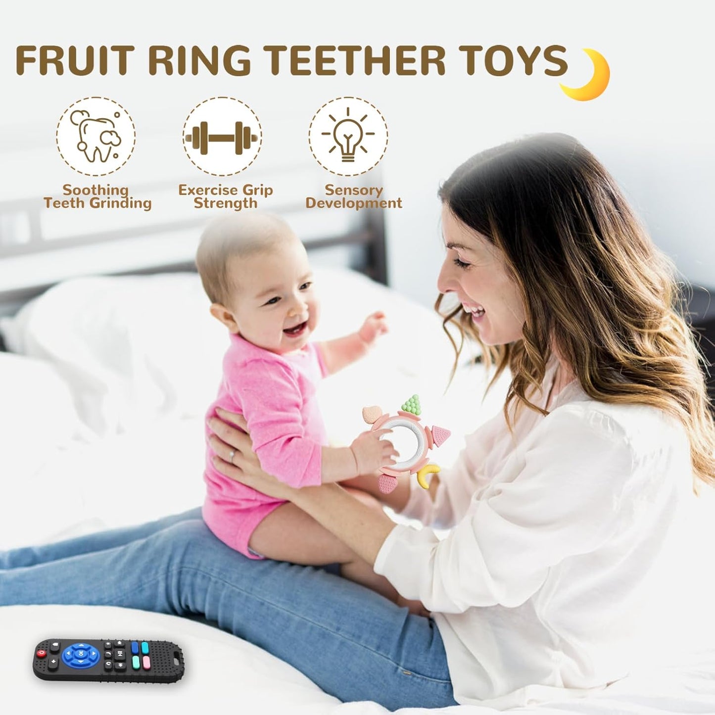 Hooku Silicone Teethers for Babies 6-12 Months, Teething Toys for Babies 0-6 Months, Baby Fruit Teethering Rings, BPA Free Baby Chew Toys, Infants Gifts