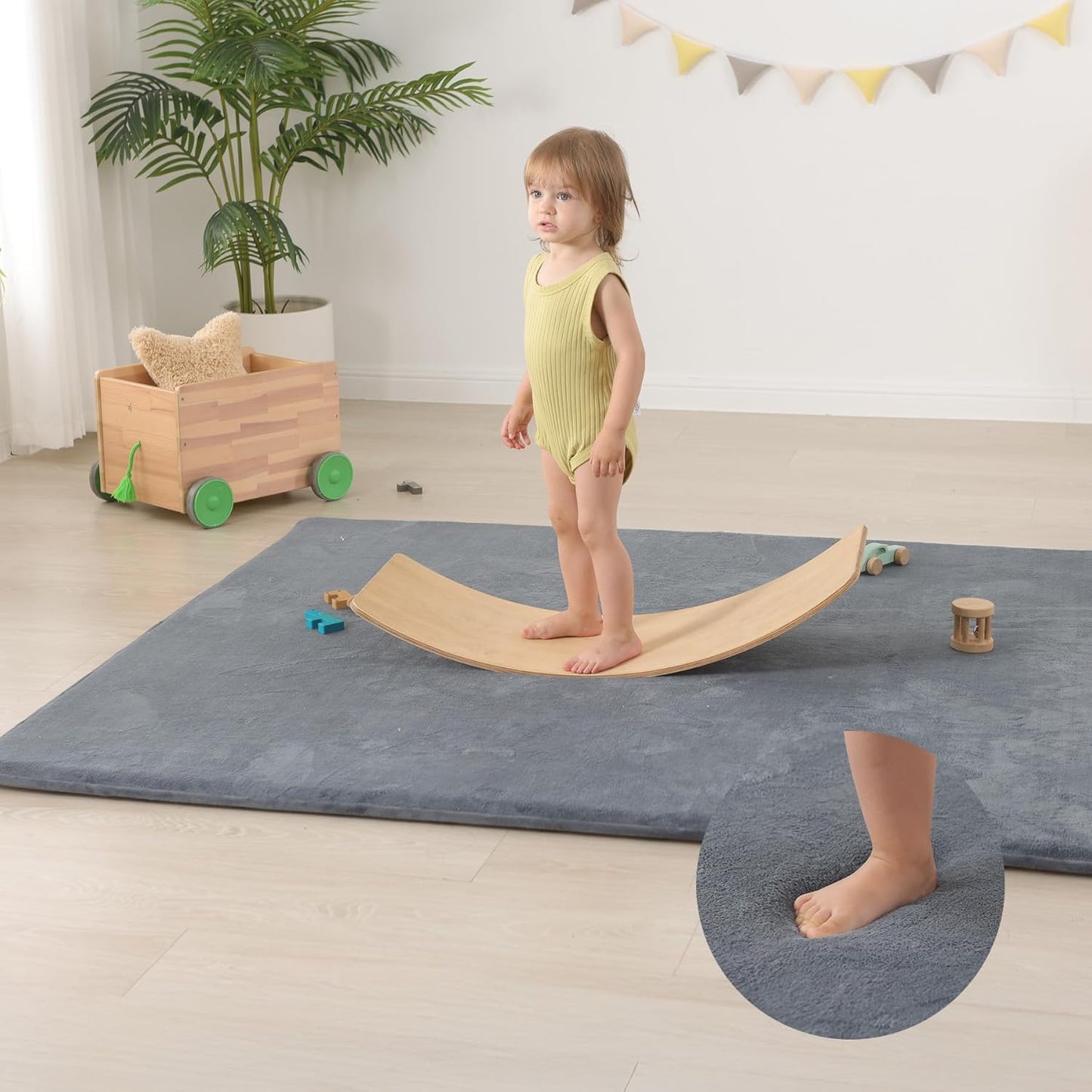 Baby Play Mat for Floor,1.3" Thick Elasti-Foam 50"×74" Playpen Mat for Tummy Time,Water Repellent Soft Coral Velvet for Toddler,Infant,Kids,Non-Slip Backing Safe for Crawling(Dark Grey)