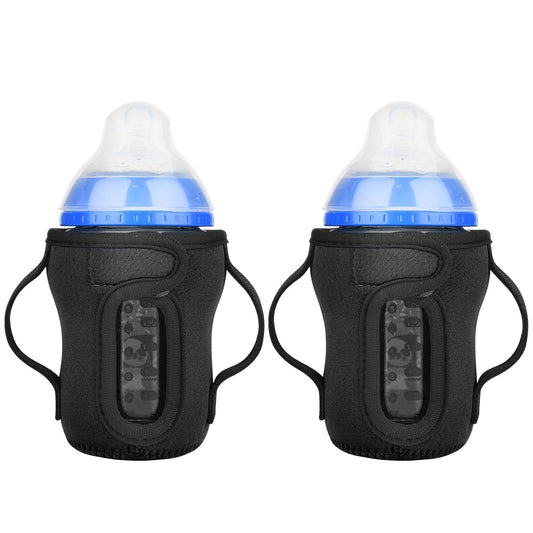 Beautyflier Glass Baby Bottle Sleeve Covers for 9oz Nature Baby Bottles with Dual Handle, 3.8mm Thicken Heat and Cold Retention Baby Bottle Sleeve (2 Black)