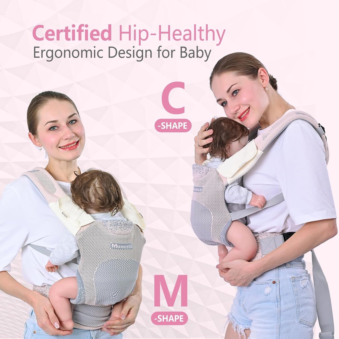 Baby Carrier Newborn to Toddler, Ergonomic, Breathable and Lightweight Newborn Carrier, Infant Carrier for 7-33 lbs, Easy Adjustable, Soft(Light Pink)
