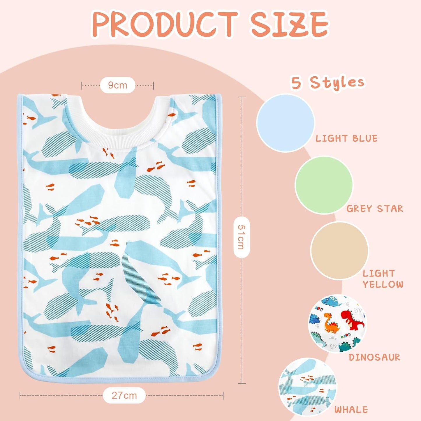 Newwiee 5 Pcs Large Towel Bib Toddler for Baby Toddler Cloth Bib Soft Pullover Baby Absorbent Full Coverage Drooling Feeding