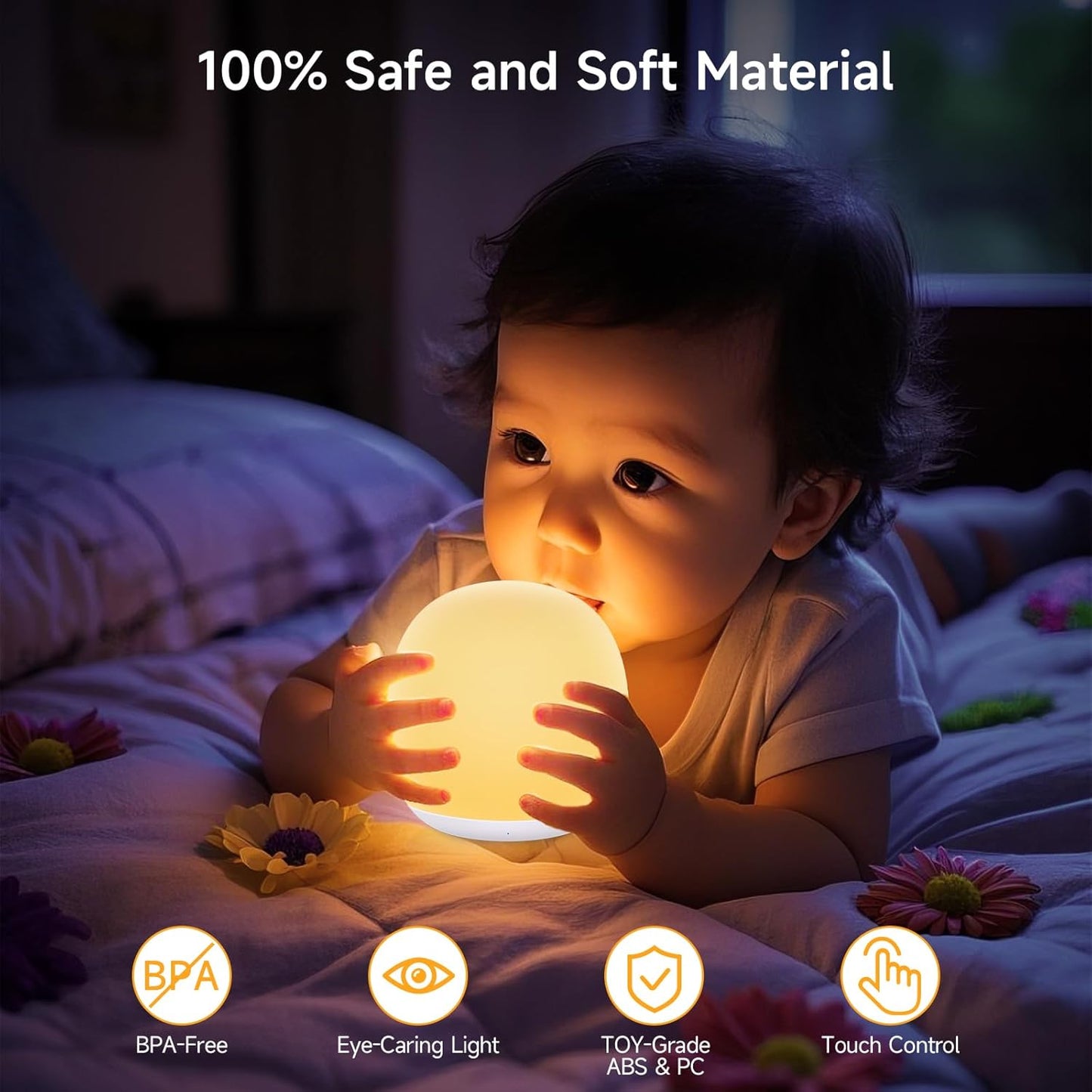 Baby Night Light, Nursery Night Lamp with 8 RGB Colors Changing, 1h Timer, Rechargeable & Touch Control, Soft BPA Free Portable Dimmable Night Lamp for Kids Room Breastfeeding