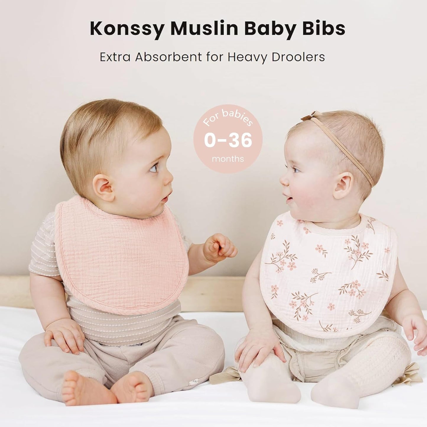 Konssy Muslin Baby Bibs 8 Pack Baby Bandana Drool Bibs Cotton for Unisex Boys and Girls, Soft Absorbent Set for Teething and Drooling