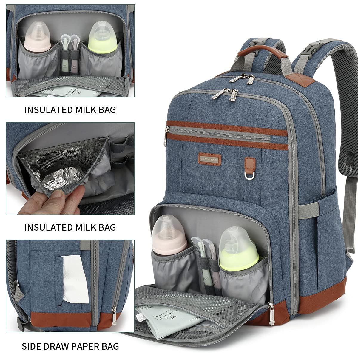Diaper Bag Backpack, Large Baby Nappy Bags with Portable Changing Pad for Boys and GirlsMultifunction Travel Baby Bag for Moms Dads, Shower Gifts Waterproof and Stylish，Deep Blue