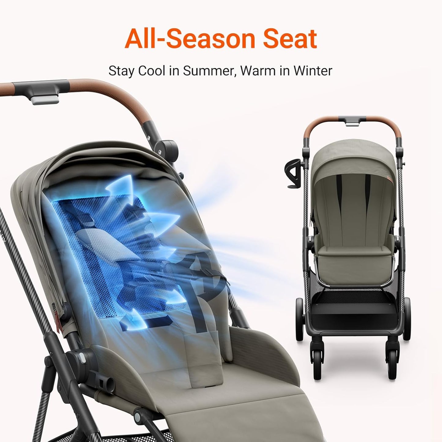 MAMAZING Air Lux Baby Stroller with Bassinet & Infant Car Seat Adapter, Lightweight Compact Carbon Fiber Frame, One-Hand Fold, Reversible Seat, Space-Saving Storage