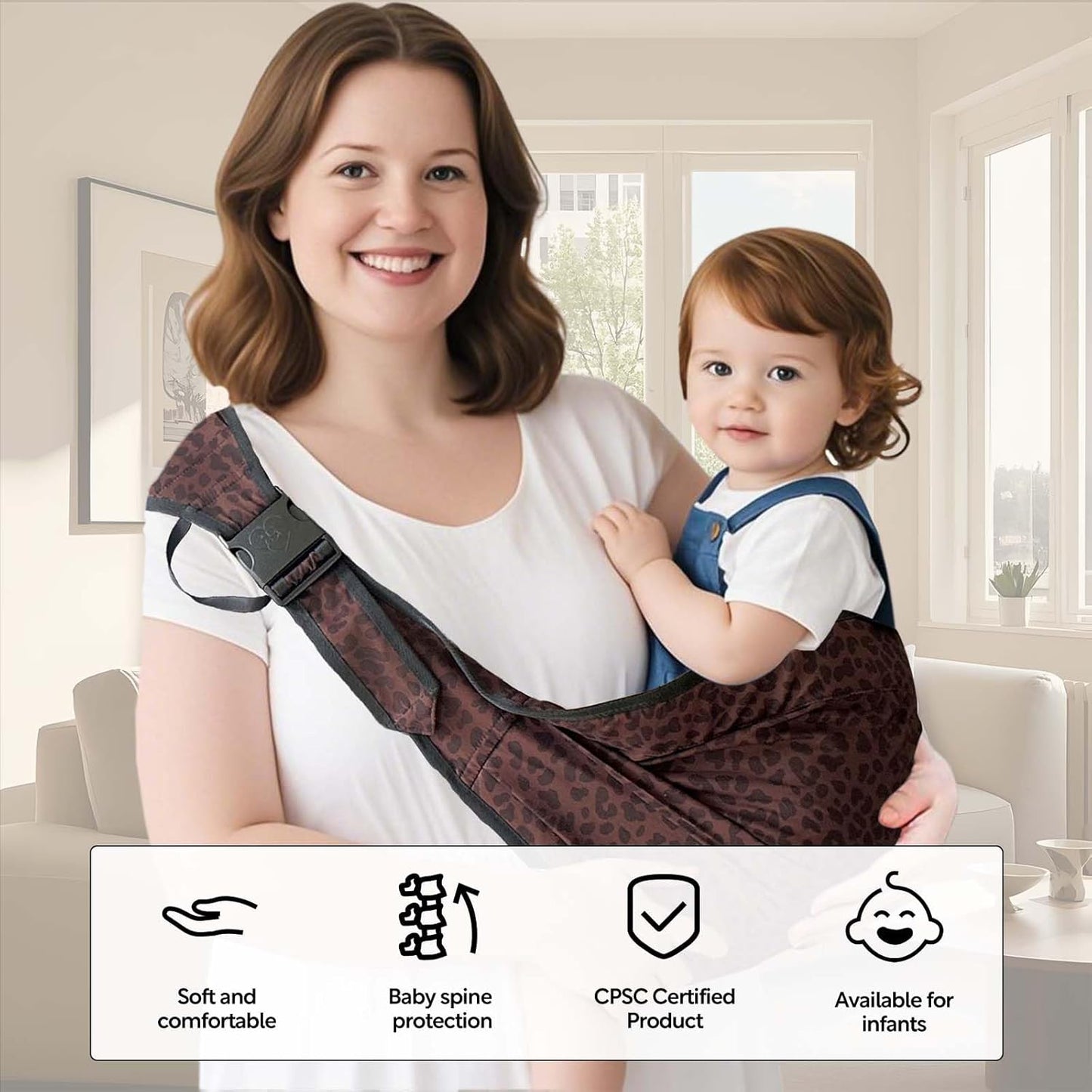 Baby Sling Carrier Toddler Carrier Boys Girls Newborn to Toddler Safety Adjustable Non-Slip Baby Half Wrapped Sling Baby -Carrying 8-35lbs (Deep Leopard)