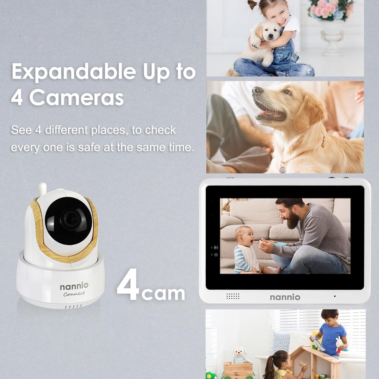 nannio Smart Baby Monitor Camera, Wi-Fi Remote Acess, HD Pan-Tilt-Zoom Smart Camera for Phone with 2-Way Audio, Clear Night Vision, Temp Sensor, No Monthly Fee (Compatible Connect Smart Baby Monitor)