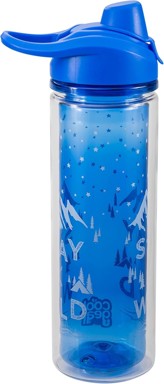 COOL GEAR Essence Chugger Water Bottle with Wide Mouth & Flip Up Design | Double-Wall Insulation and Carry Loop For Easy On-The-Go Use (2-Pack, 20 oz, Stay Wild/Fierce)