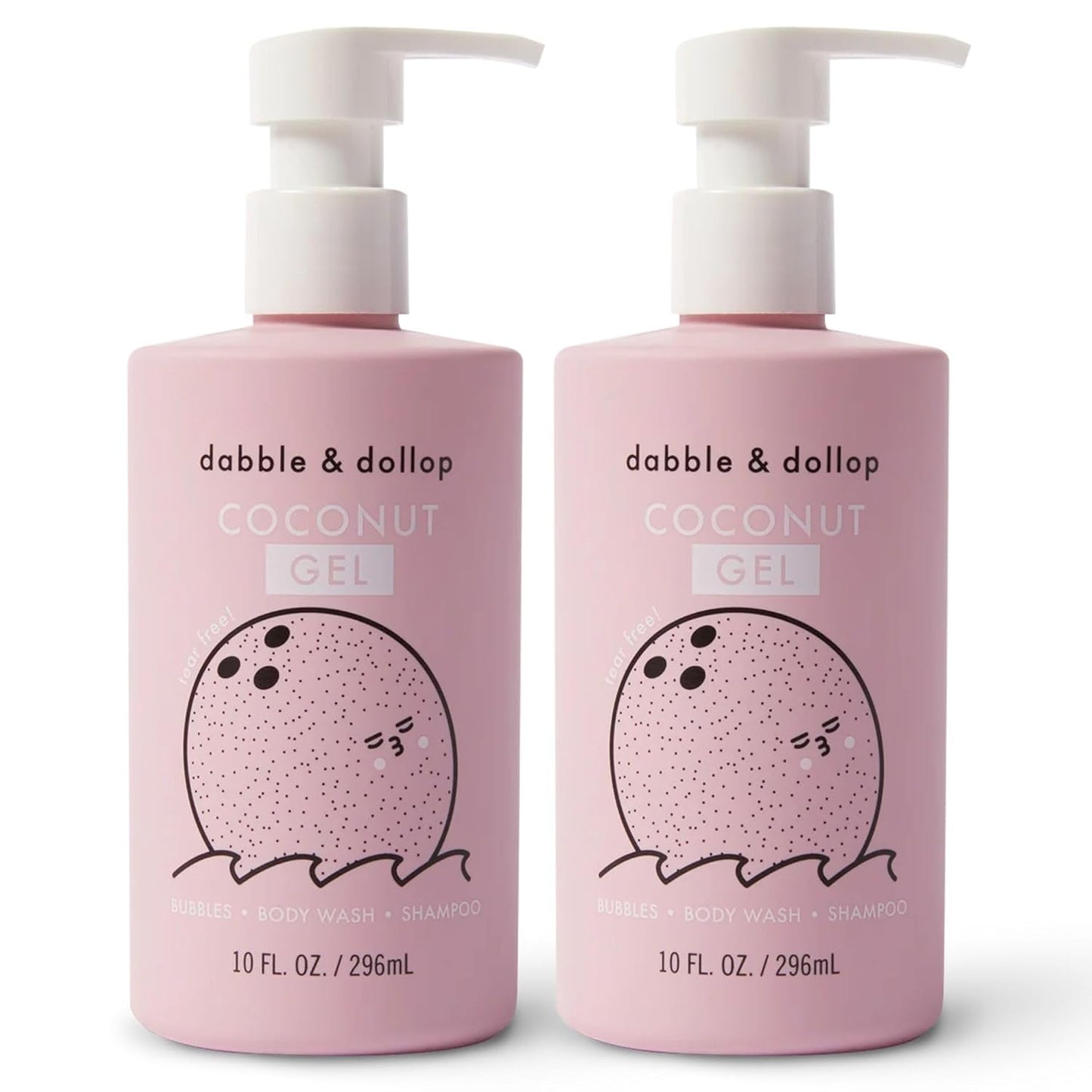 Dabble & Dollop Coconut Body Wash & Shampoo – 3-in-1 Natural Bubble Bath for Kids, No Parabens or Sulfates, Vegan, Gluten-Free, Tear-Free (10oz, Pack of 2)