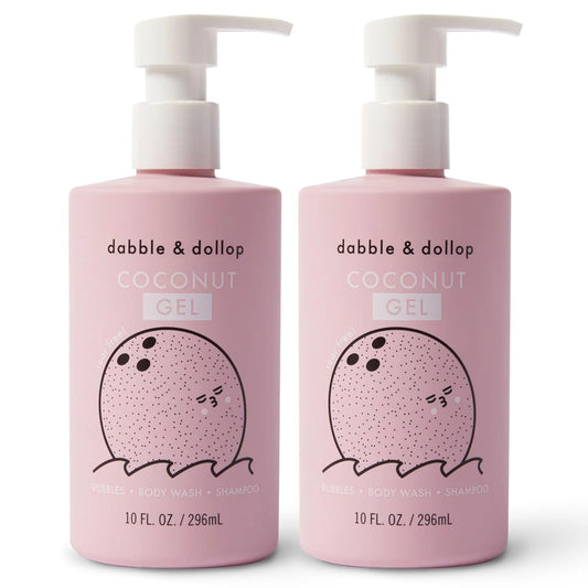 Dabble & Dollop Coconut Body Wash & Shampoo – 3-in-1 Natural Bubble Bath for Kids, No Parabens or Sulfates, Vegan, Gluten-Free, Tear-Free (10oz, Pack of 2)