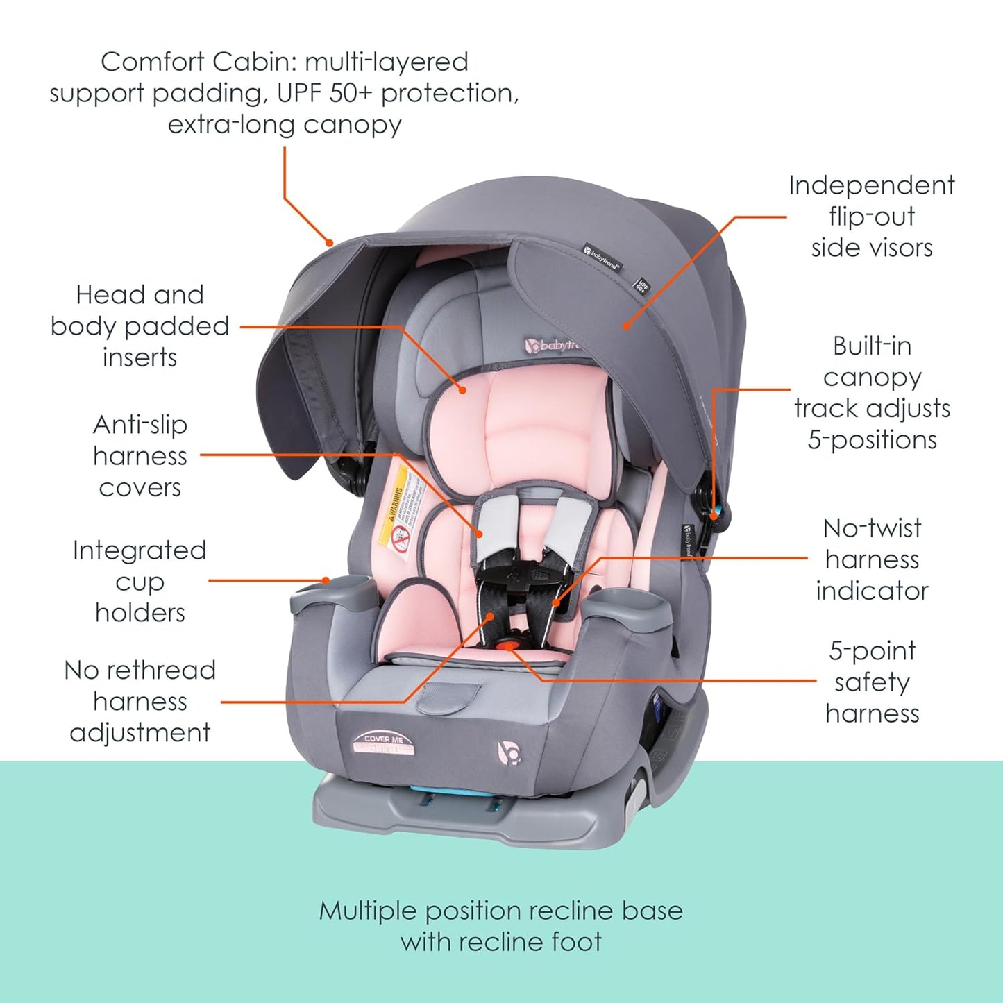 Baby Trend Cover Me 4-in-1 Convertible Car Seat, Desert Pink
