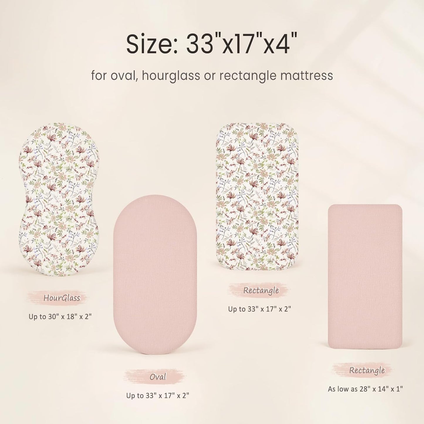 lulumoon Baby Bassinet Sheets Muslin: Soft Fitted Bassinet Sheets Floral for Girls - Fit for Oval Rectangle or Hourglass Mattress