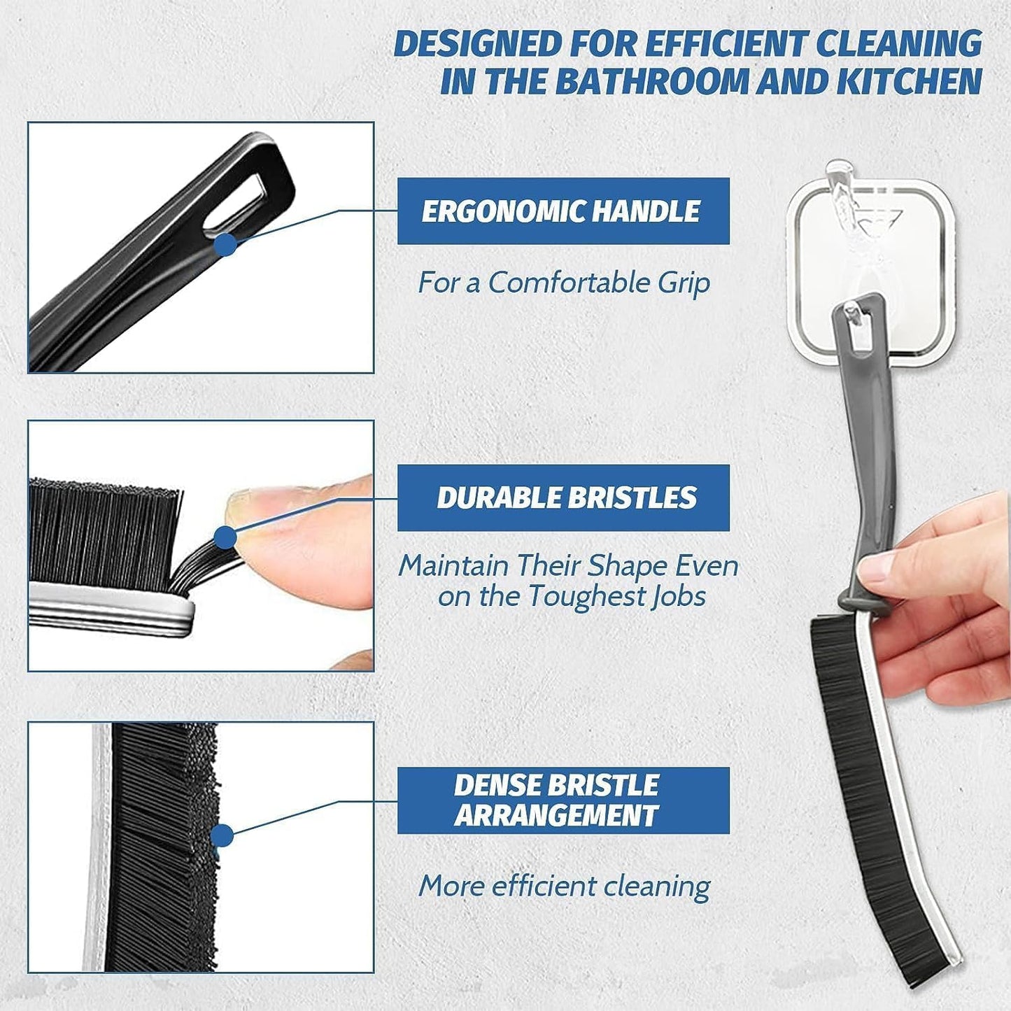 3 Pcs Crevice Cleaning Brush, Multifunctional Gap Bathroom Brush with Hard PET Bristles for Small Tight Spaces