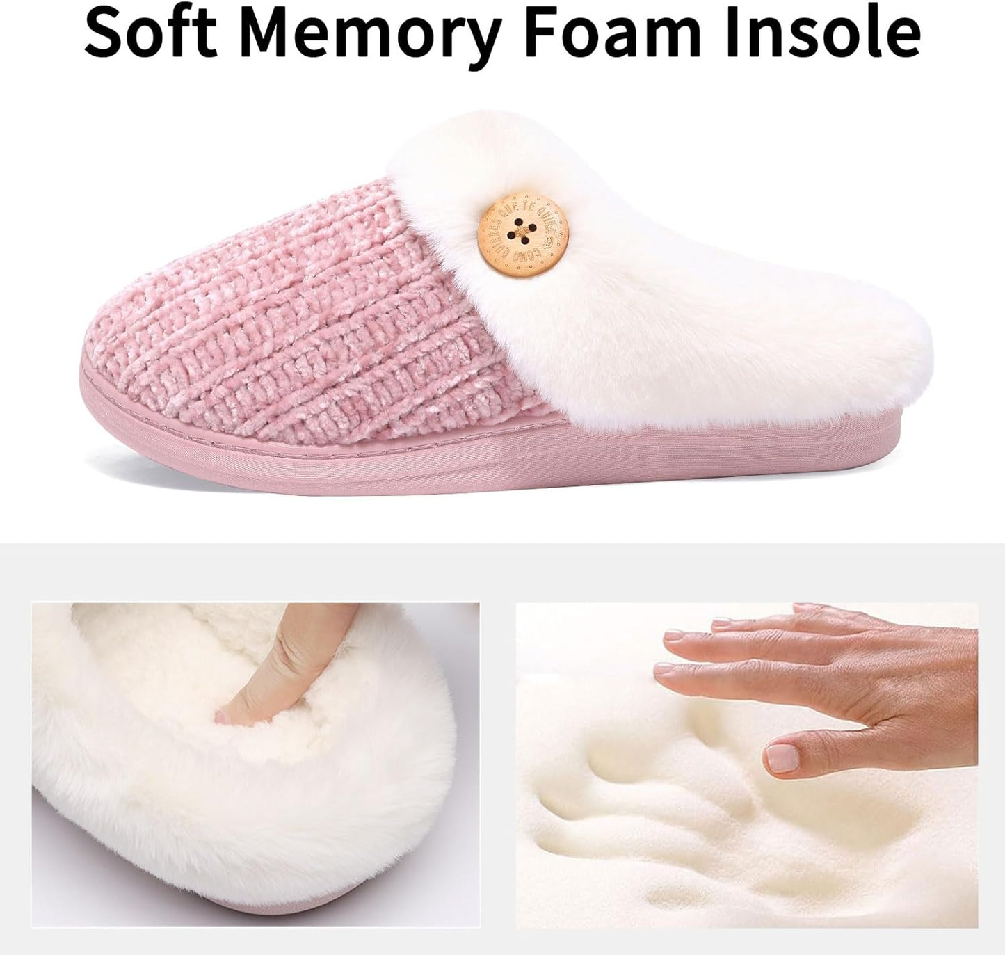 Evshine Warm Knit House Slippers for Women Comfy Wool-Like Lined Chenille Slippers with Memory Foam and Indoor Outdoor Soles