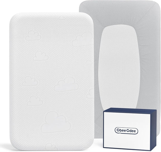 33x20x1.5 Breathable Crib Mattress Protector, Gel Memory Foam Toddler Mattress, Portable Crib Mattress Cover with Sheet for Mini Cribs & Baby Bassinet (Gray)