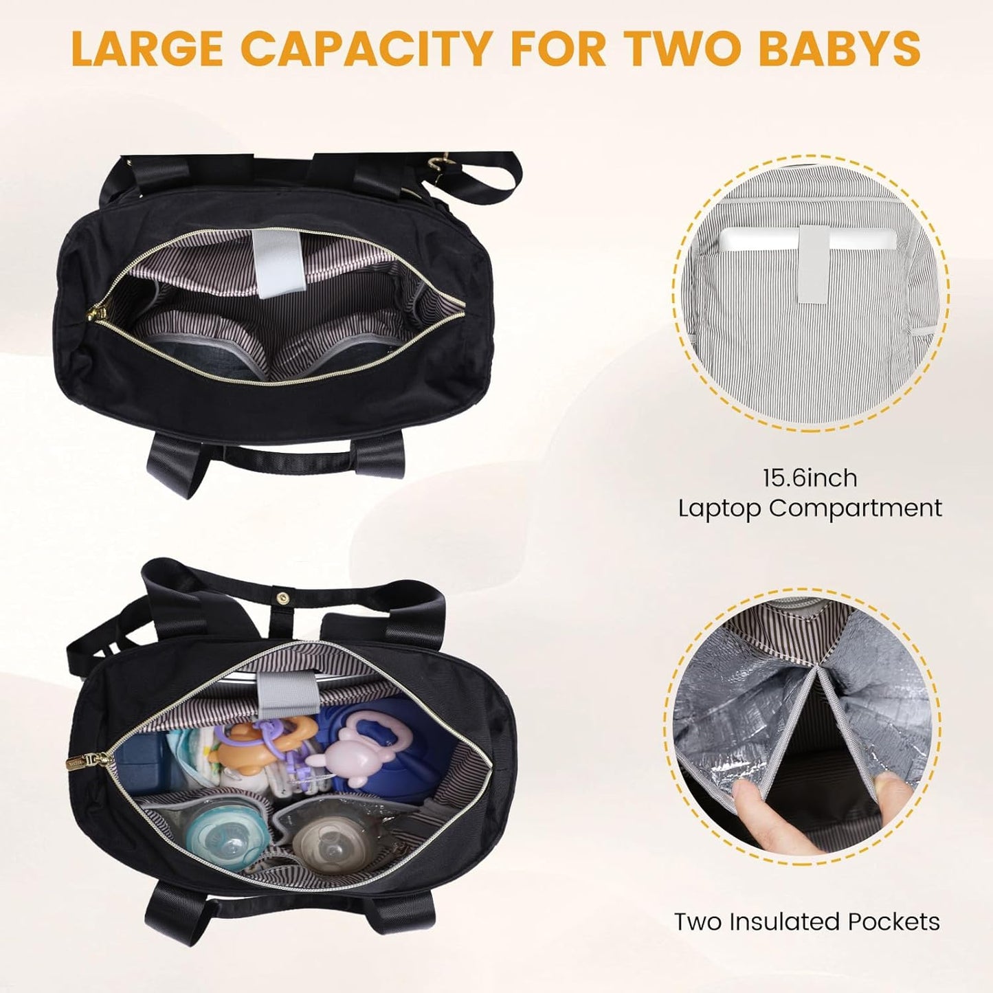 LOVEVOOK Diaper Bag Backpack,Diaper Bag Tote with Insulated Pockets,Baby Bag for Girl Boy with Changing Pad,Large Baby Diaper Bag with Pacifier Case,Anti-Theft Travel Backpack for Women,Black