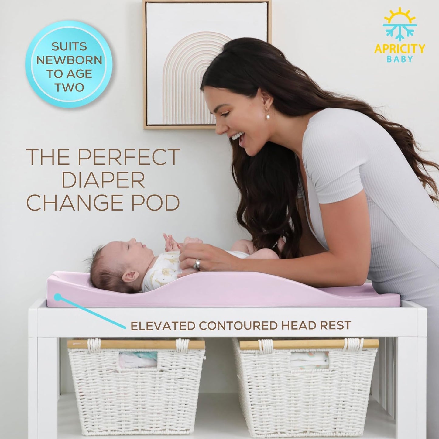 Apricity Baby Diaper Changing Pad – Waterproof Wipe-Clean Foam Changing Mat with Raised Sides, Non-Slip Base & Portable Design, Extra-Large 31.5” × 19.7” for Newborn to Toddler (Pink)