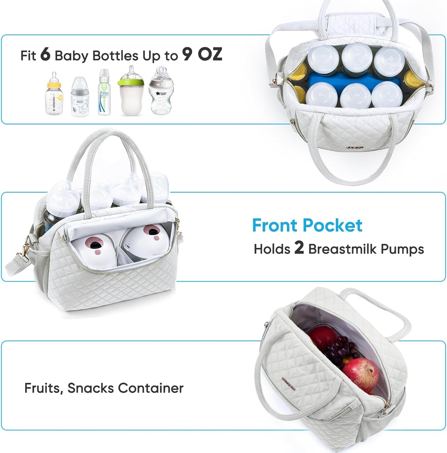 Breastmilk Cooler Travel Bag with 2pcs Wipes Dispensers and Ice Pack - Baby Bottle Cooler for 6 Bottles Up to 9 Ounce