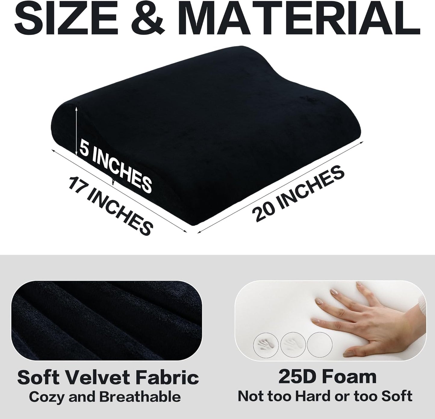 HOMBYS Extra Large Recliner Leg Pillow, Foam Foot Rest Cushion Wave Shape Recliner Footrest Extender, Multi Purpose Back & Lumbar Support Pillow for Bed, Sofa Couch, (Black)