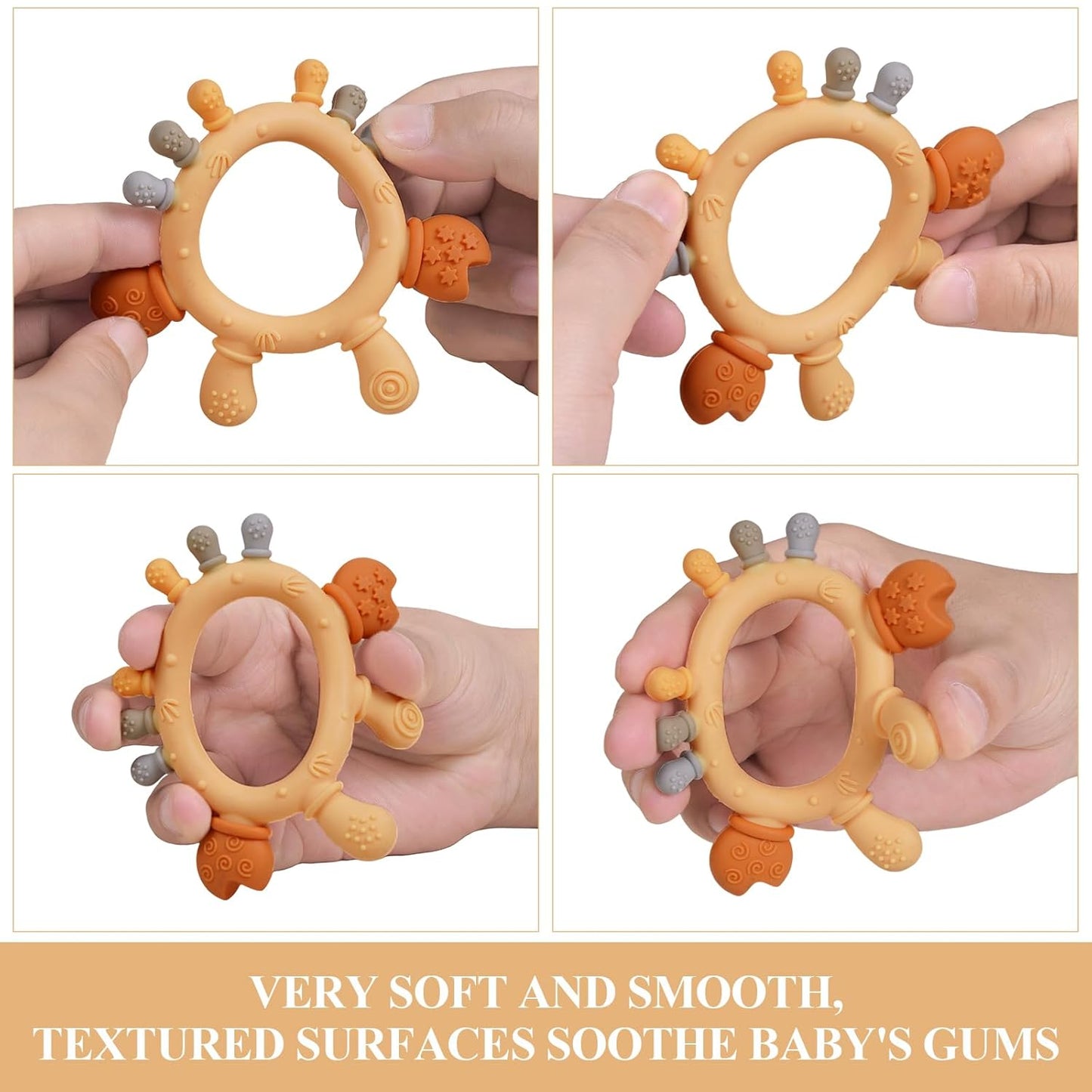 Baby Silicone Teether,Sensory Chew Toys,BPA Free Soft and Effective Infant Teething Pain Relief Toys,Freezer Safe,Food Grade Silicone,Best Shower Gift for Boys and Girls (Crab Ring)