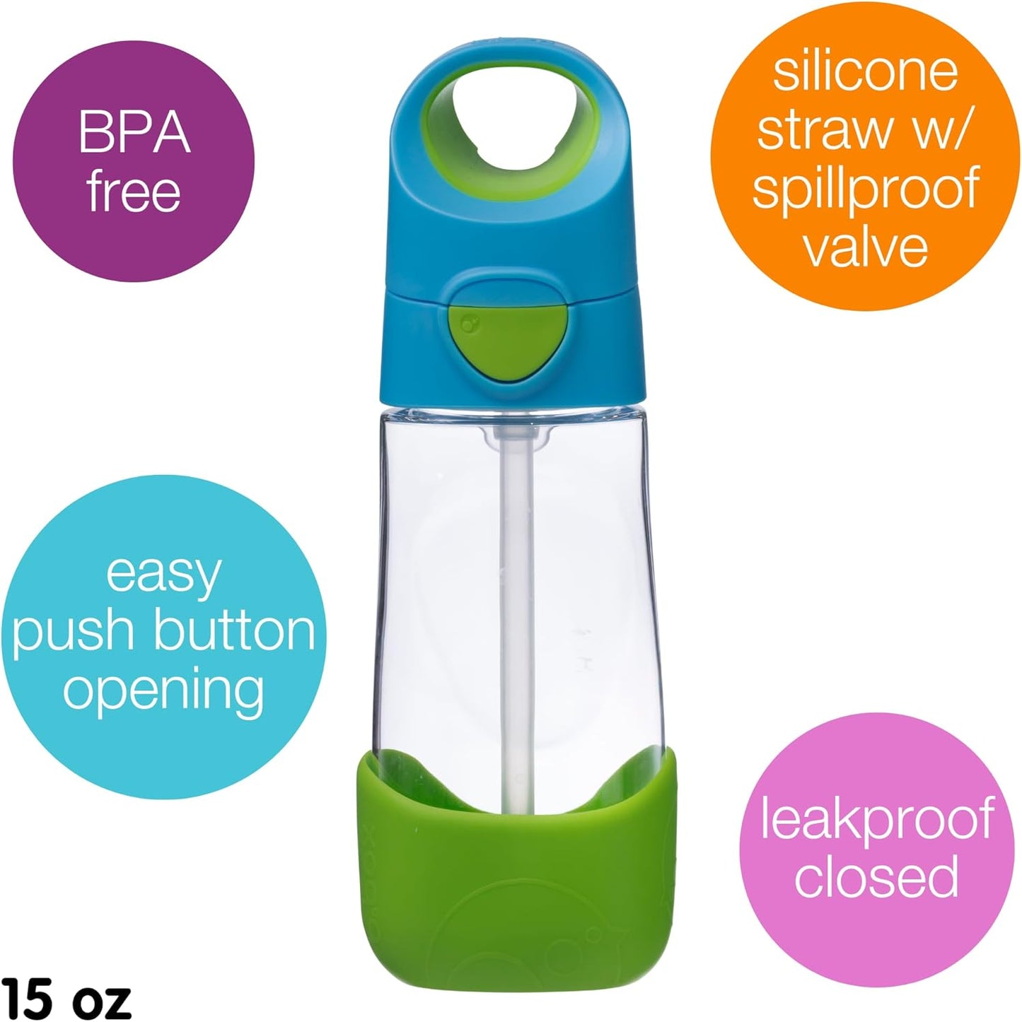 b.box Kids Water Bottle – Tritan Toddler Drink Bottle with Straw for School, Daycare, Travel w/Easy-Grip Triangular Design, Leak Proof Lid & Handle, BPA Free, Dishwasher Safe (Ocean Breeze)