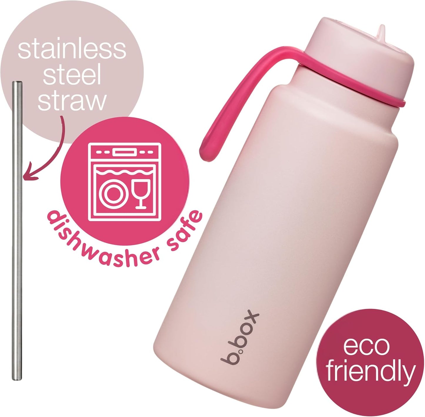 b.box Triple Insulated 34oz Water Bottle w/Stainless Steel Straw. 46 Hours Cold. Leak Proof Tumbler with Lid and Straw for Travel, Gym & School. BPA Free Sports Water Bottles.