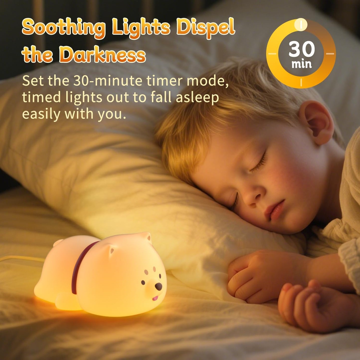 Cute Puppy Night Light for Baby Kids - Rechargeable Touch Control Night Light with 3 Brightness, Warm Light, Timer & Soft Silicone - Nursery Bedroom