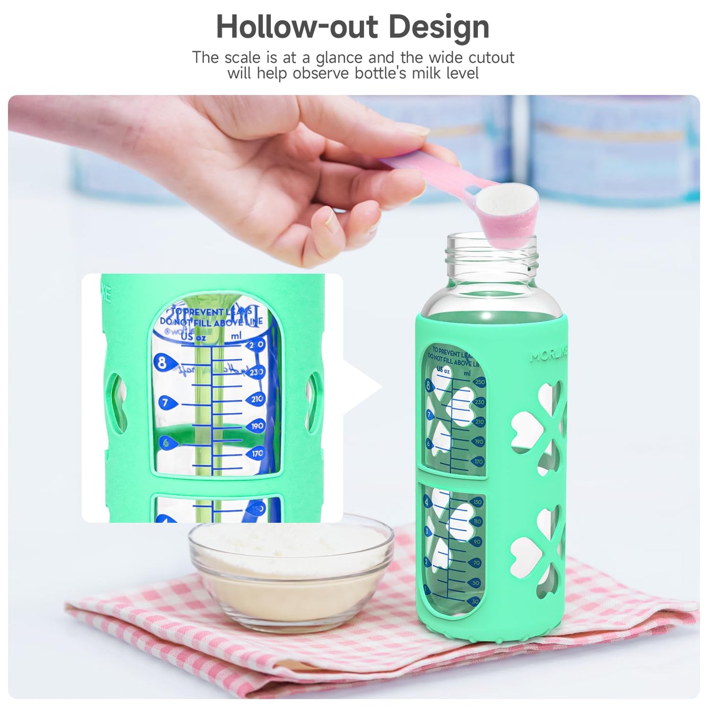 MORLIKE 4 Pack Silicone Sleeves Fit for 8 oz/250 mL Dr. Brown's Natural Narrow Glass Baby Bottle, 100% Silicone Covers Protect Glass Bottle, Easy to Grip Baby Bottle Holders for SB81003-P4, SB82023-P2
