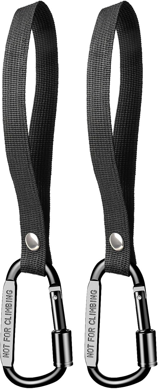 Stroller Hooks for Bags with Locking Stroller Carabiner Clip – Heavy-Duty Hooks for Diaper Bags, Groceries, Backpacks on Strollers, Bikes & Shopping Carts (Black, 2 Pieces)