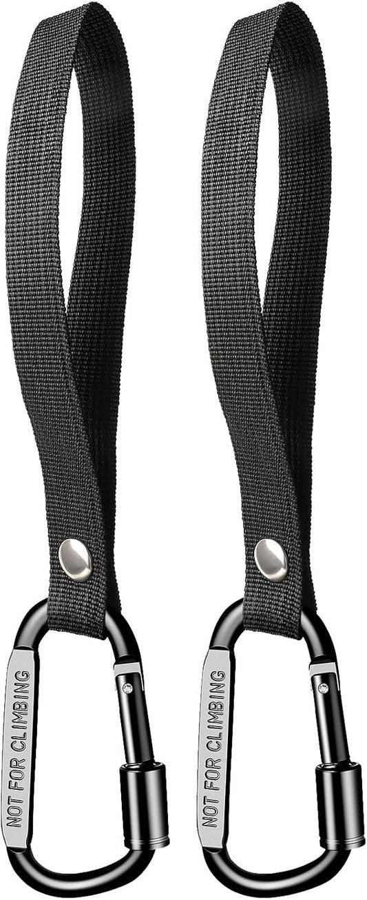 Stroller Hooks for Bags with Locking Stroller Carabiner Clip – Heavy-Duty Hooks for Diaper Bags, Groceries, Backpacks on Strollers, Bikes & Shopping Carts (Black, 2 Pieces)