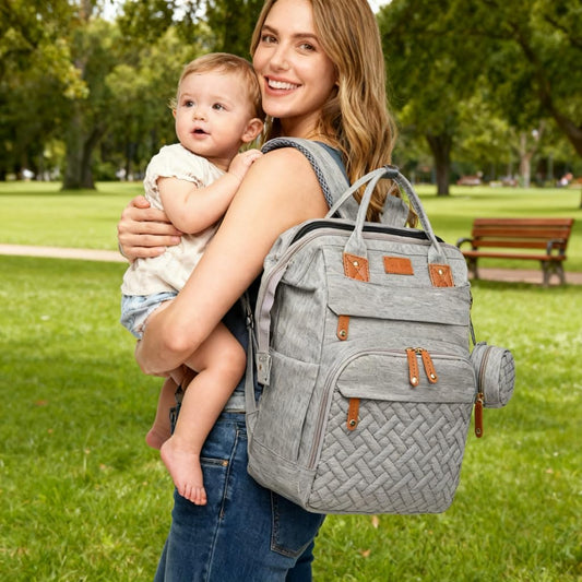 Baby Diaper Bag Backpack with Changing Station, Waterproof Large Capacity Baby Bag with USB Charging Port, Lightweight Travel Backpack Diaper Bag with Portable Crib - Grey