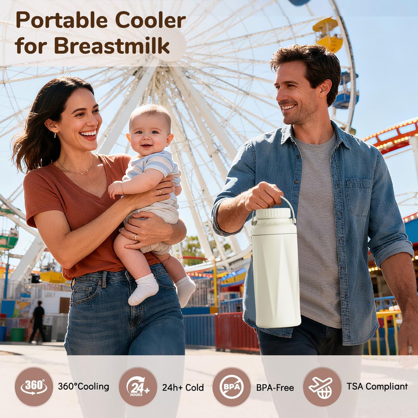 22oz Portable Breast Milk Cooler Bottle-Breastmilk Chiller for Outdoor Travel Mom, Keeps Milk Fresh Cooling for 24 Hours,Breastfeeding Essentials with 2pcs Bottle for Breastmilk Storage