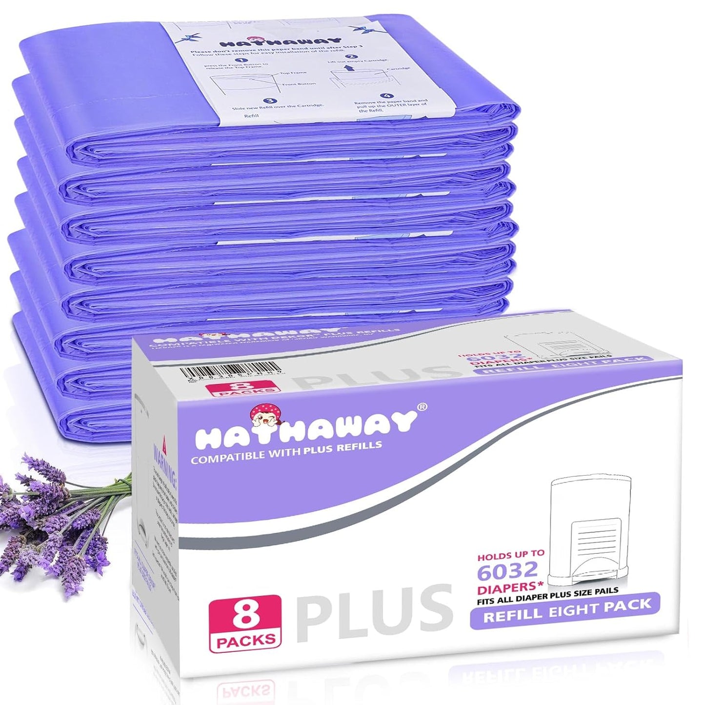 Refills Compatible with Plus Diaper Pail Refills 8 Pack Diaper Pail Liners with Lavender Scent
