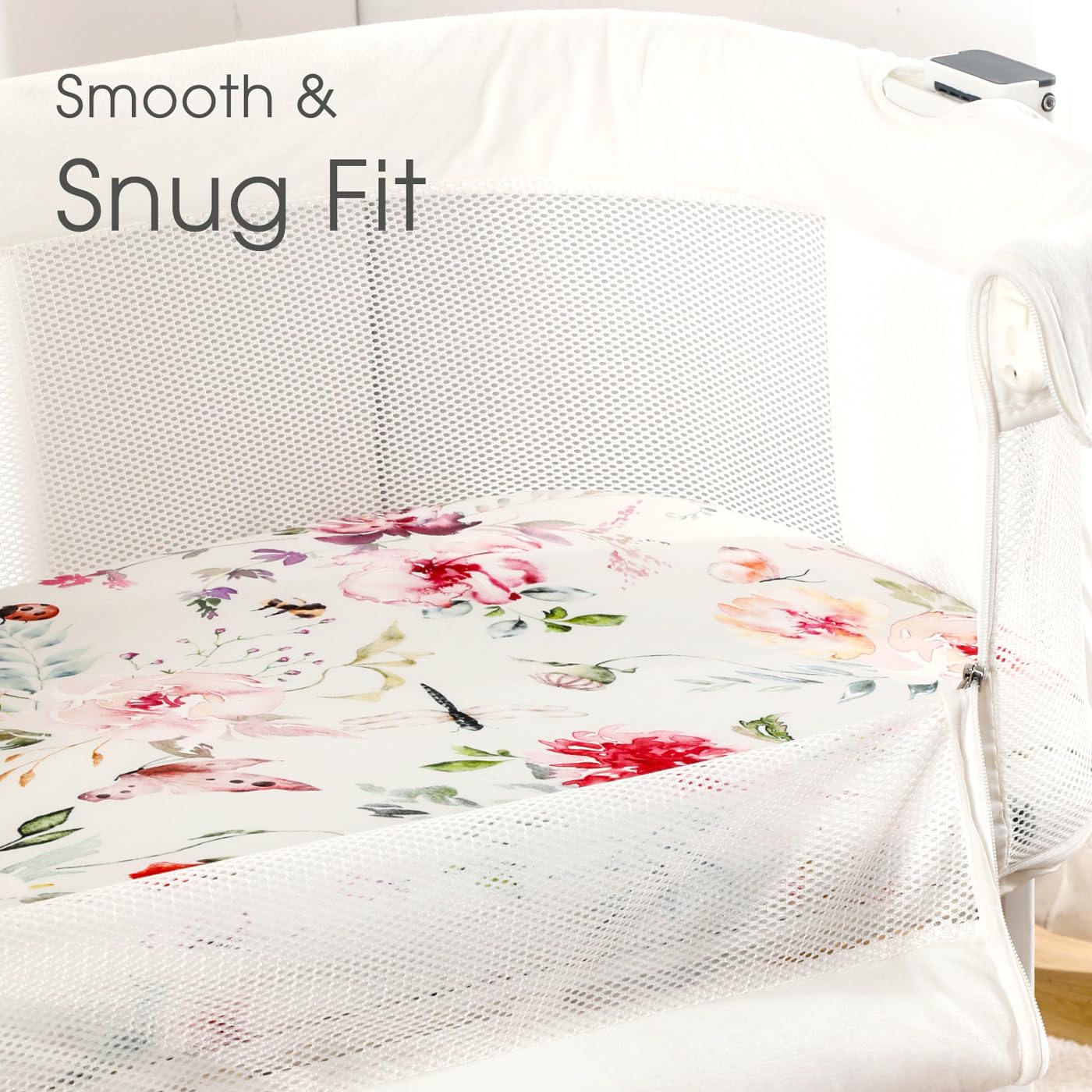 Stretch Ultra Soft Fitted Bassinet Sheet Set 2 Pack, Universal Fit for Bassinets Baby Cradle Moses Basket Oval Rectangle Mattress Safe and Snug, Beautiful Flowers and Insects Pattern for Baby Girls