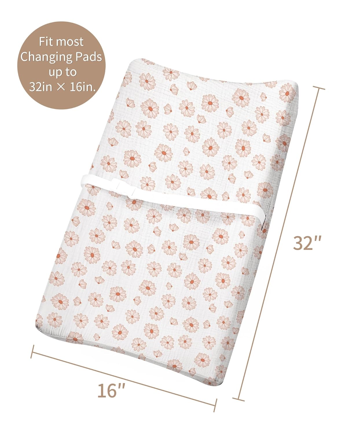 Changing Pad Cover for Baby Girls Boys, Muslin Changing Table Pad Covers with Boho Style, Neutral Color Soft and Breathable (Flower-A)
