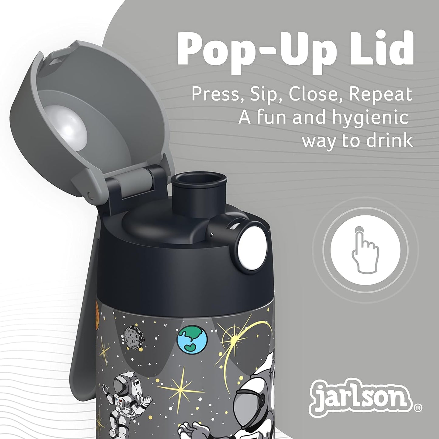 Jarlson® Mali Children's Water Bottle, Thermal Stainless Steel Water Bottle, BPA-Free, Leak-Proof, Children's Bottle with Chug Lid, Bottle for School, Nursery (Astronaut 'Star', 350 ml)