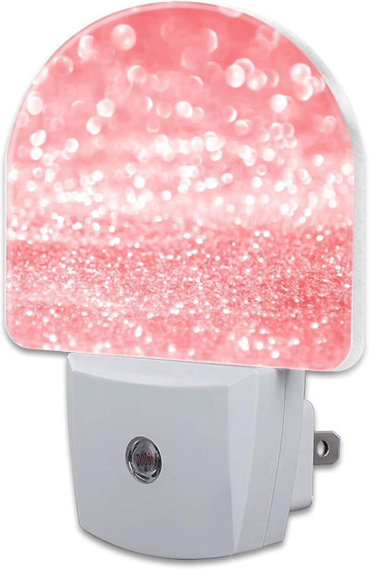 Pink Gold Glitter Night Light, Rose Pink Sparkle Shine Dusk to Dawn Night Light Plug in,0.5w Energy Saving Sleep Friendly NightLight for Kids Boys Girls Home Decor
