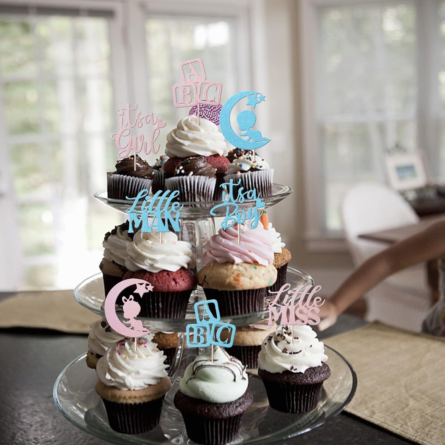 Rsstarxi 24 Pack Boy or Girl Cupcake Toppers Glitter Baby Girl It's a Girl Cupcake Picks It's a Boy Gender Reveal Cake Decoration for Pink or Blue Baby Shower Kids Birthday Party Decorations Supplies