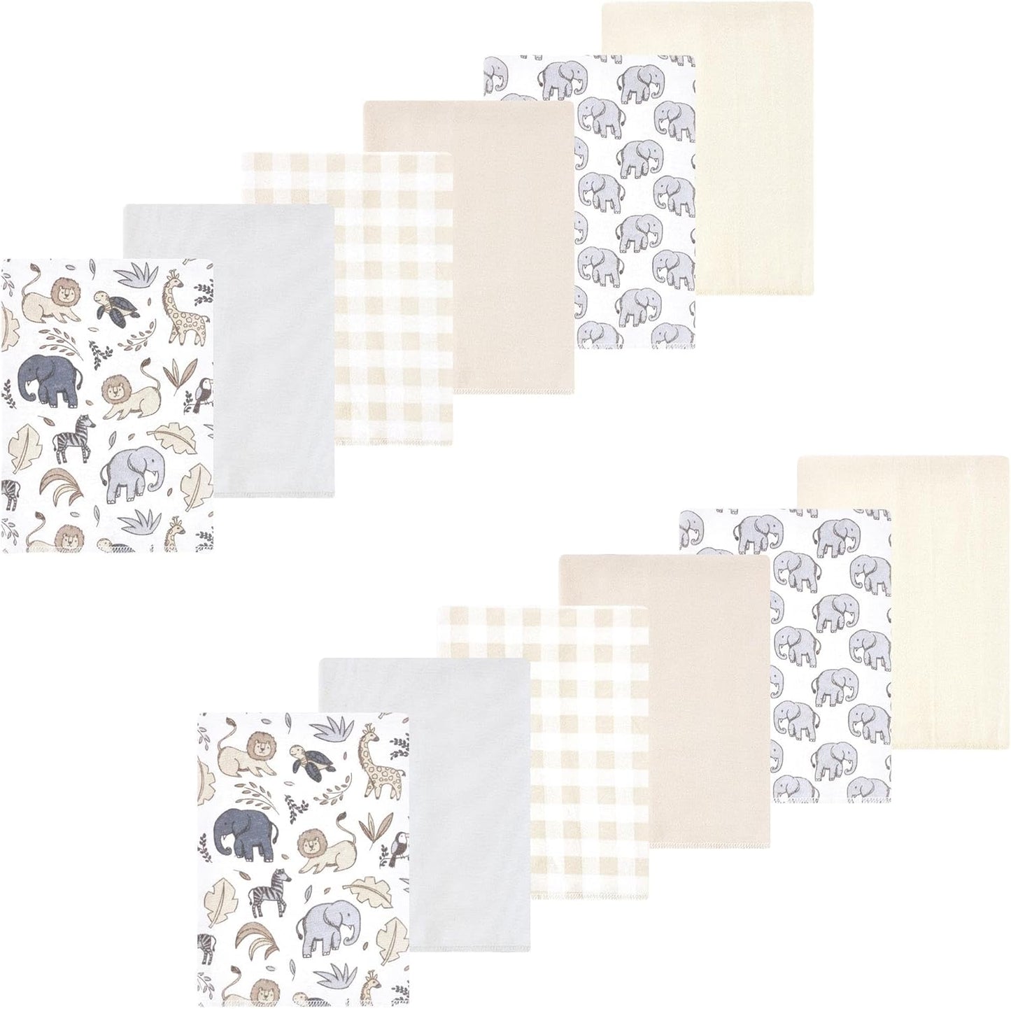 Luvable Friends Hudson Baby Flannel Burp Cloths 12pk, Gray Neutral Safari